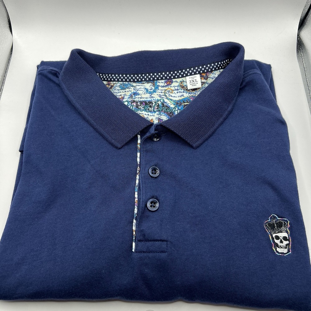 Robert Graham Polo Shirt Men's 2XL Classic Blue Skull & Rose Logo Cotton‎ Golf - Picture 11 of 11